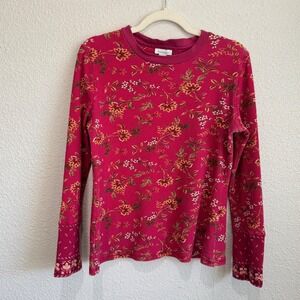 Sundance Womens Magenta Floral Waffle Knit Thermal Top Boho Cotton Size L